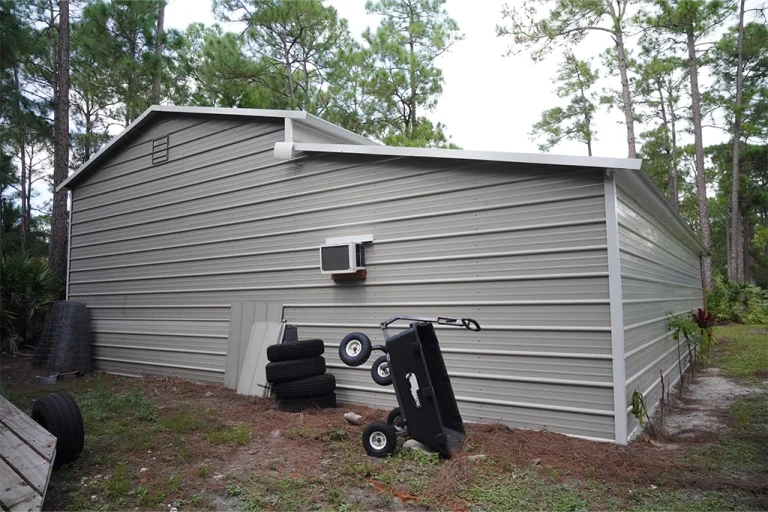 Metal Garage with lean-to